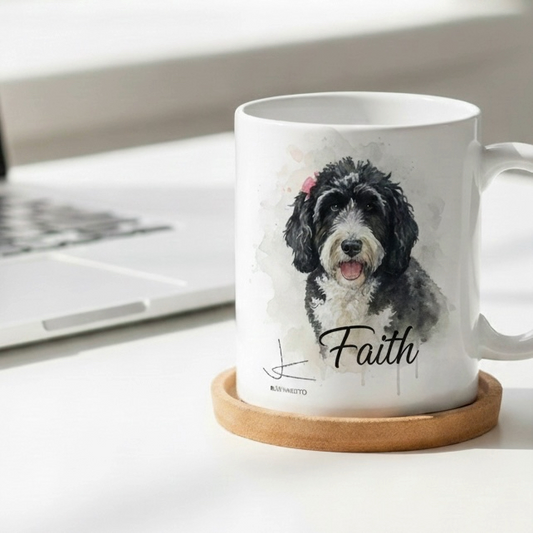 FREE Custom Mug + Watercolor Custom Dog Portrait Memorial - Original Hand-Painted Pet Loss Gift or Life Tribute - LIVE Video Provenance