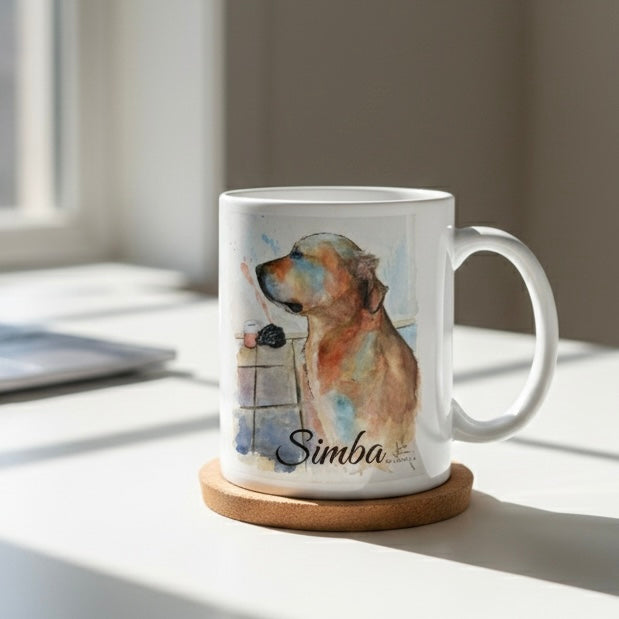 FREE Custom Mug + Watercolor Custom Dog Portrait Memorial - Original Hand-Painted Pet Loss Gift or Life Tribute - LIVE Video Provenance