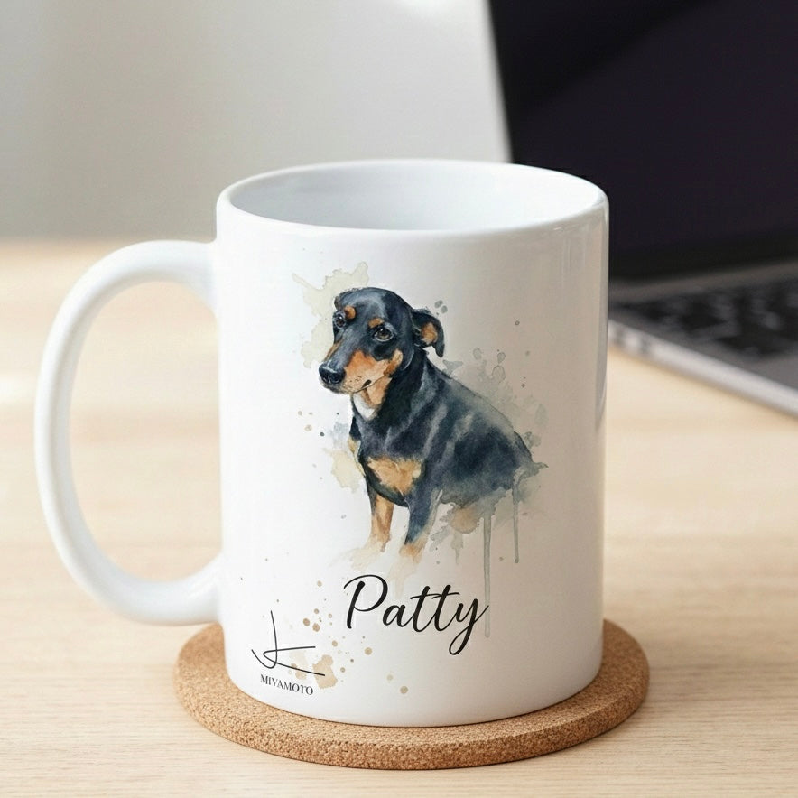 FREE Custom Mug + Watercolor Custom Dog Portrait Memorial - Original Hand-Painted Pet Loss Gift or Life Tribute - LIVE Video Provenance