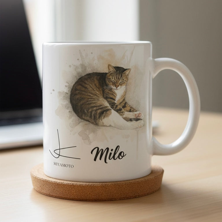 FREE Custom Mug + Watercolor Custom Dog Portrait Memorial - Original Hand-Painted Pet Loss Gift or Life Tribute - LIVE Video Provenance
