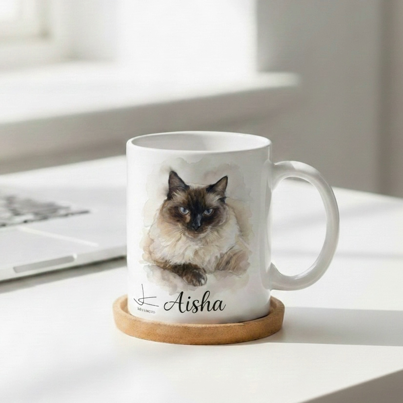 FREE Custom Mug + Watercolor Custom Dog Portrait Memorial - Original Hand-Painted Pet Loss Gift or Life Tribute - LIVE Video Provenance