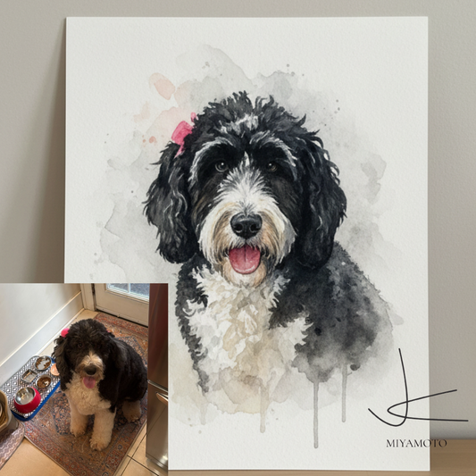FREE Custom Mug + Watercolor Custom Dog Portrait Memorial - Original Hand-Painted Pet Loss Gift or Life Tribute - LIVE Video Provenance