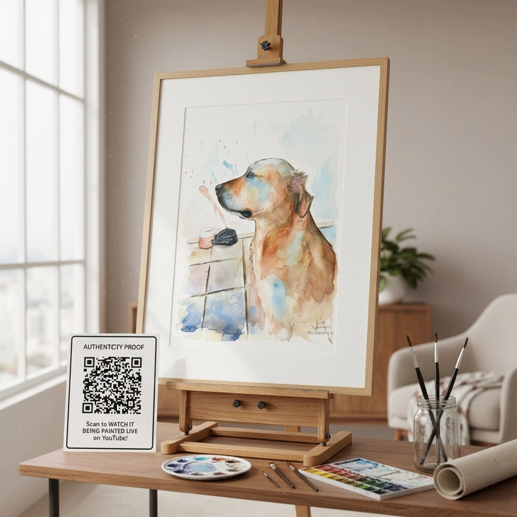 FREE Custom Mug + Watercolor Custom Dog Portrait Memorial - Original Hand-Painted Pet Loss Gift or Life Tribute - LIVE Video Provenance