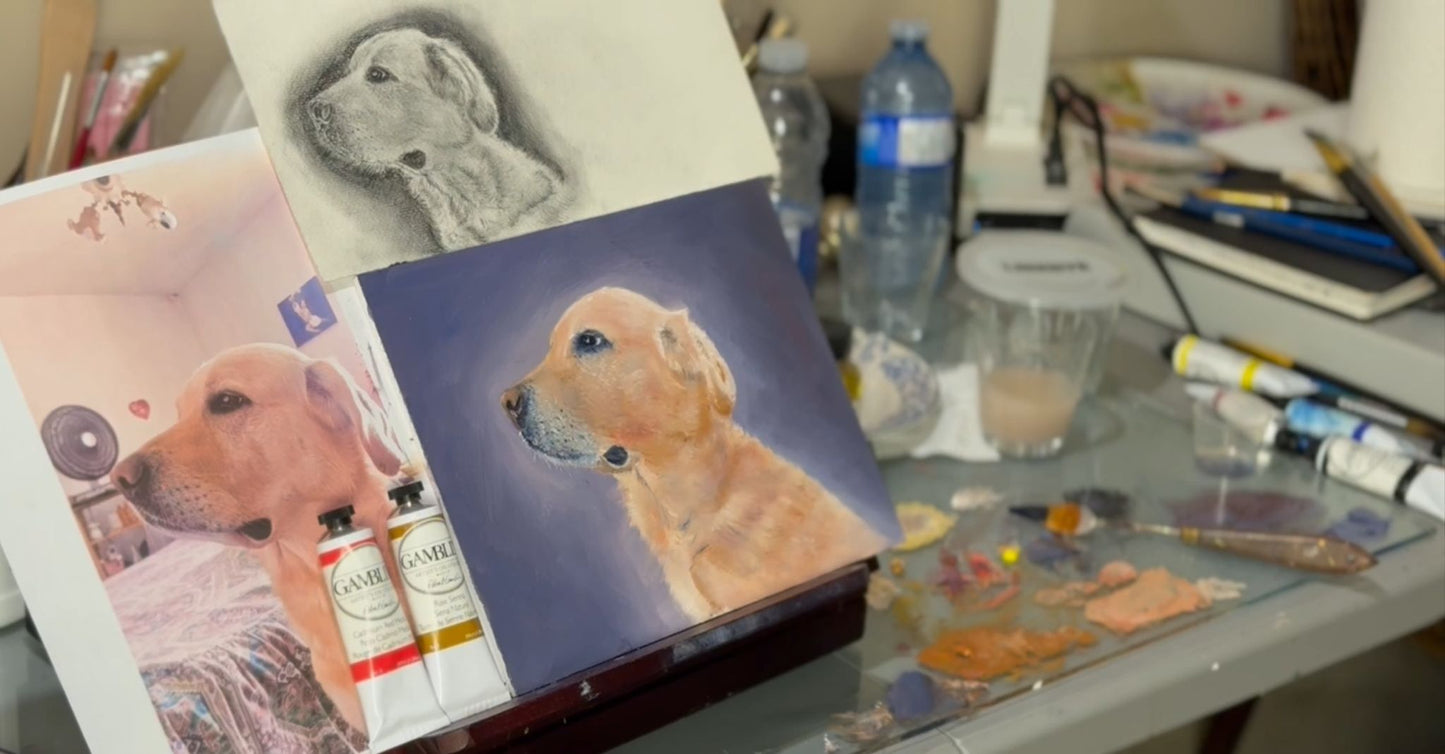 Custom Pet Oil Portrait – Hand-Painted from Your Photo (Complimentary Custom Mug)